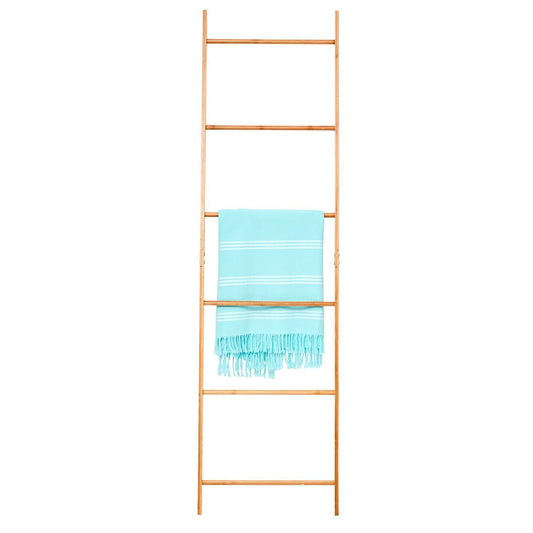 Ladder Towel Blanket Rack Rustic Bamboo Leaning Bathroom Clothes Dryer Hanger