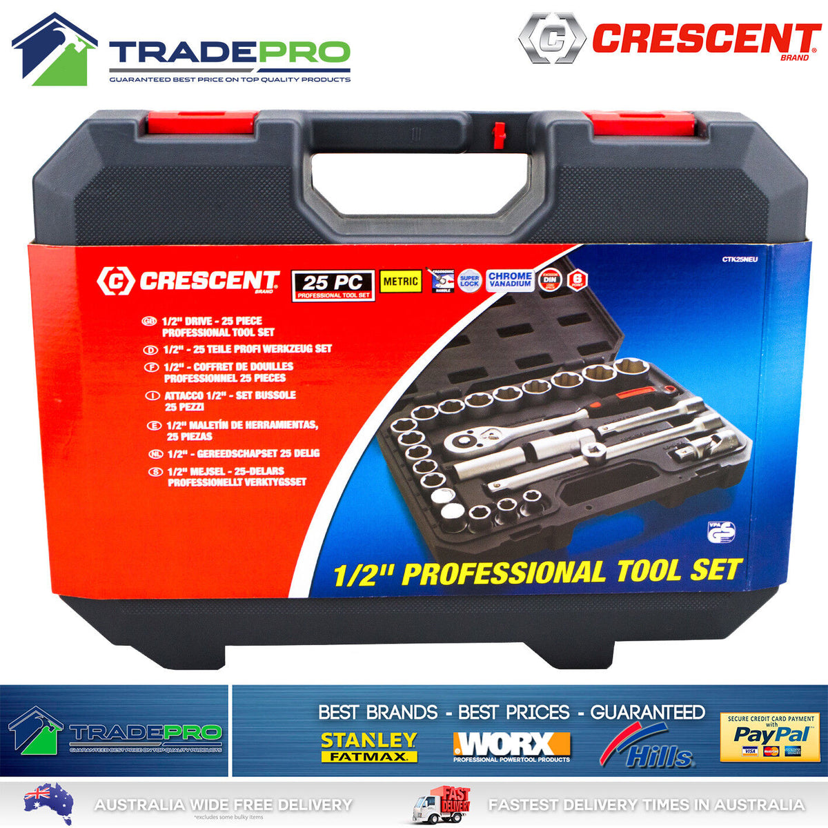 Pro Socket Crescent PRO Socket Set 25pc 1/2