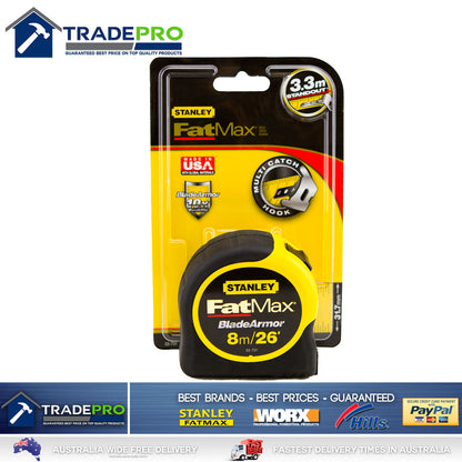 Stanley® FatMax 8m 26ft Tape Measure Metric & Imperial 8Mtr Inches Feet