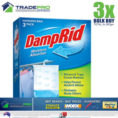 3x DampRid Hanging Moisture Absorber 397g Damp Rid Lavender Mould Odour Kill
