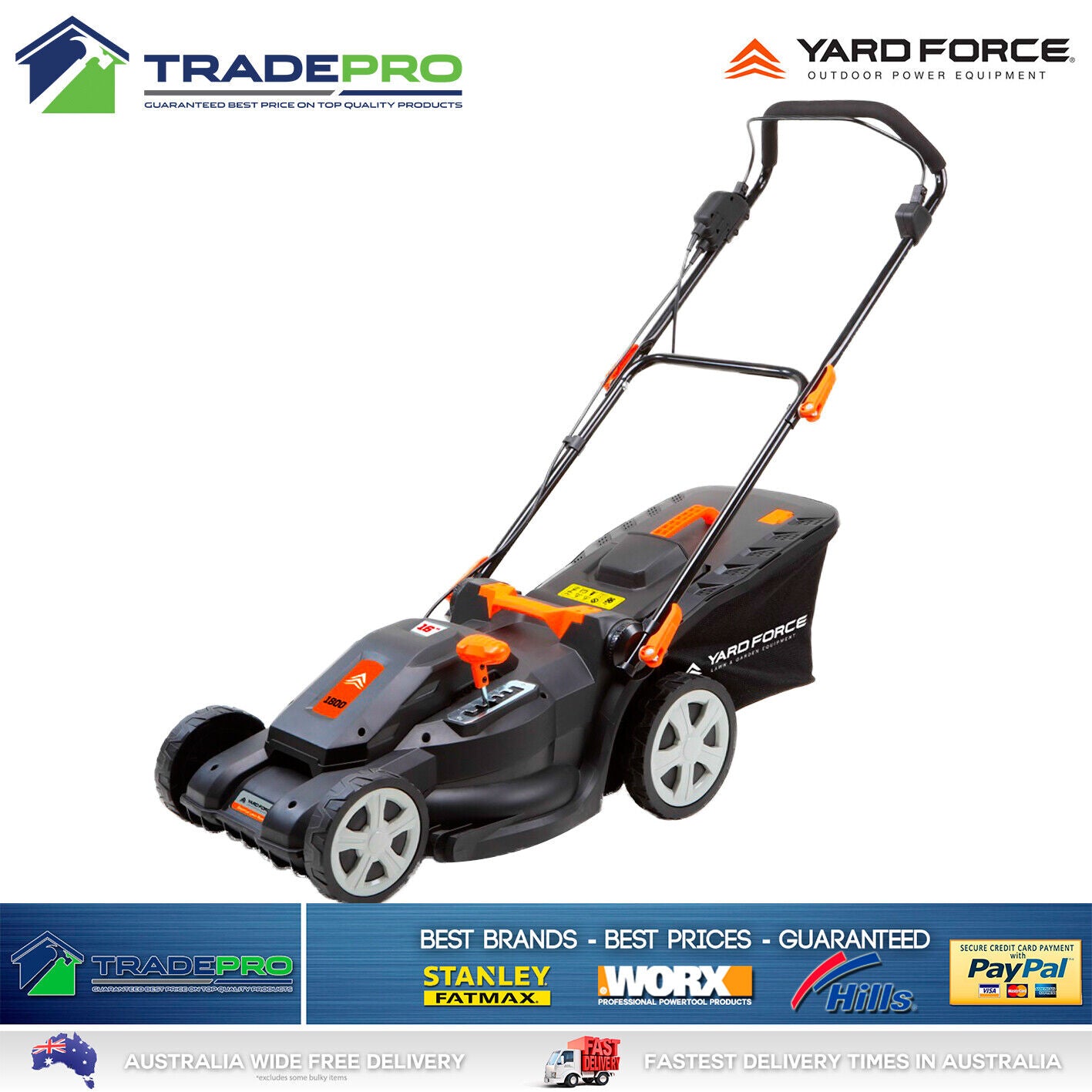 Lawnmower Mower YardForce Razor 400mm Cut 1800w Catcher Grass Push Lawn Trimmer