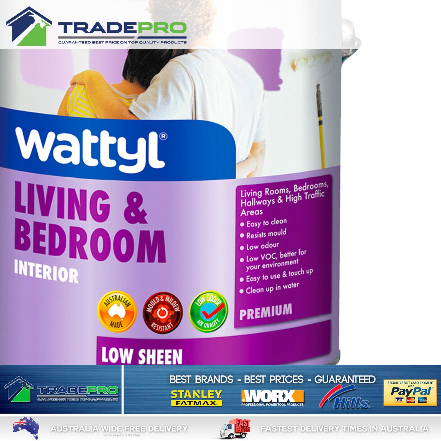 Paint White 10Ltr Wattyl® Premium Low Sheen Living Bedroom Interior 10Litre 10L