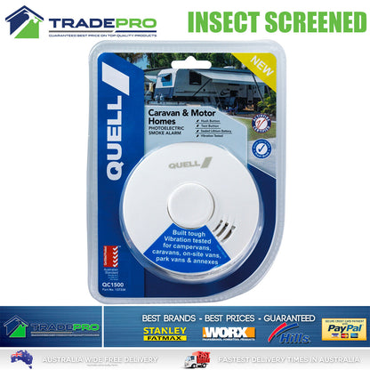 Smoke Alarm Fire Detector Quell® PRO Sealed Bug Screen Bonus 9V Caravan & RV