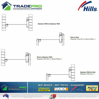 Hills Slimline Post Kit Adjustable Ground Mount Pole Suits 4 & 6 Clothesline