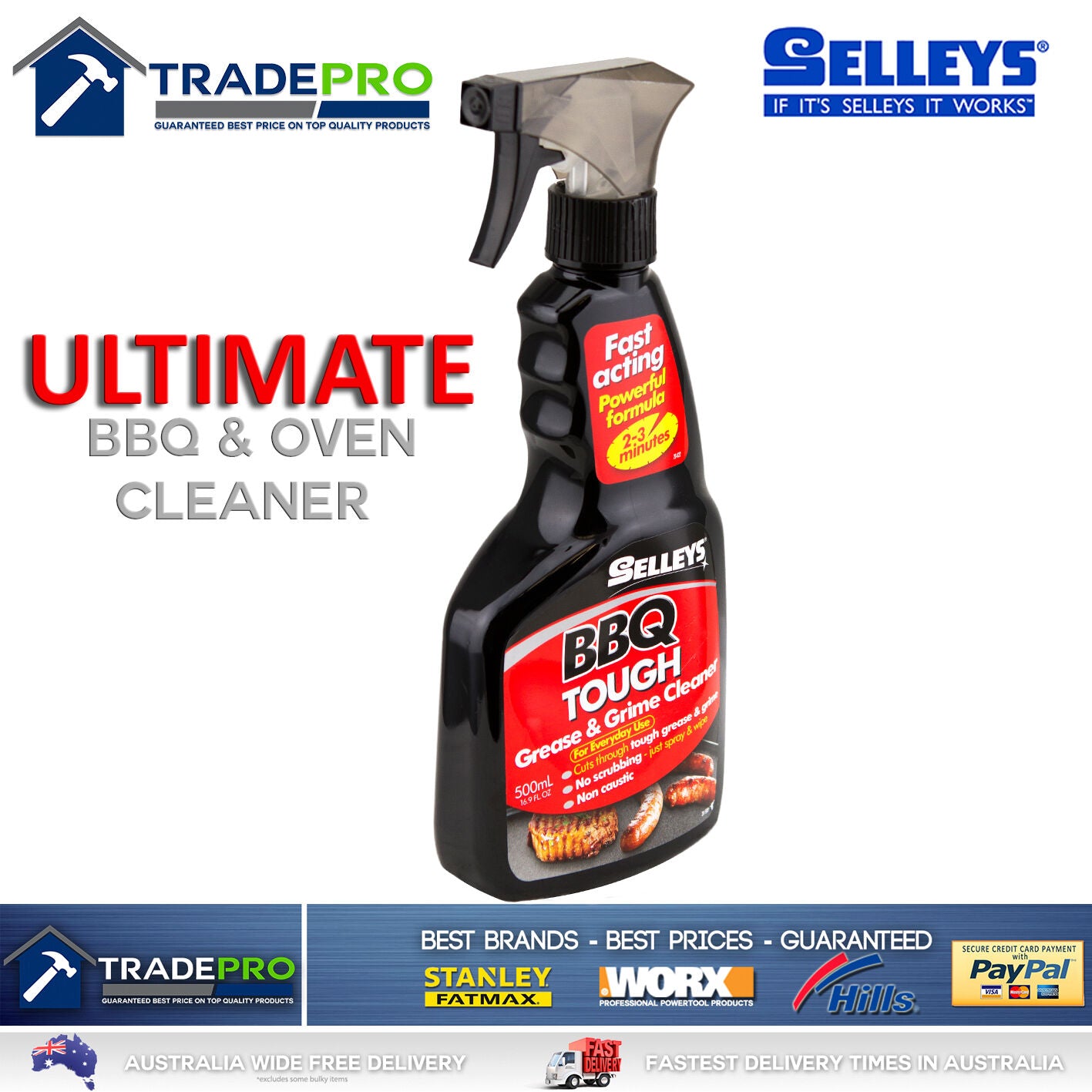 BBQ Cleaner Selleys Heavy Duty Tough Grease Grime Grill Safe Oven Spray 500ml