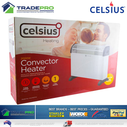 Electric Heater 2000W Convection Portable Thermostat Home Adjustable Warm Hot