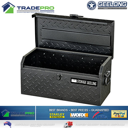 Toolbox Geelong® Trade Tool Box Chest 48cm Black Grey Steel Lockable Ute Storage