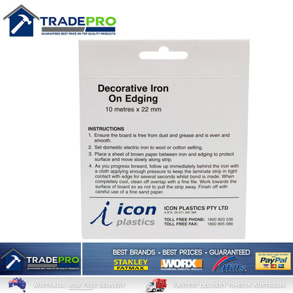 White Melamine Edge Tape 22mm x 10m ICON® Iron On Glued Veneer Edging Laminate