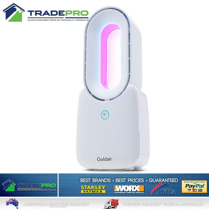 Goldair Tower Desk Fan 3 Speed Bladeless LED Colour Change Rechargeable White