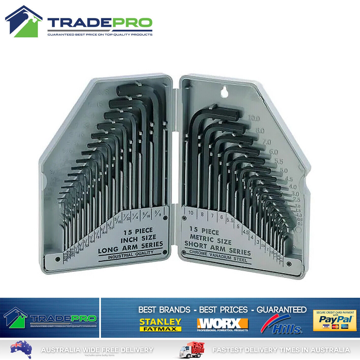 Sirdar 30 Piece Metric Imperial Long Arm Hex Key Set Allen Keys Short Series PRO