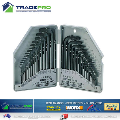 Sirdar 30 Piece Metric Imperial Long Arm Hex Key Set Allen Keys Short Series PRO