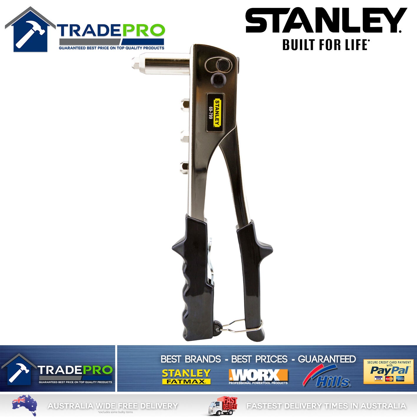 Rivet Gun Stanley Heavy Duty Genuine PRO 6PC Kit 1/8 3/32 5/32 3/16 Po ...