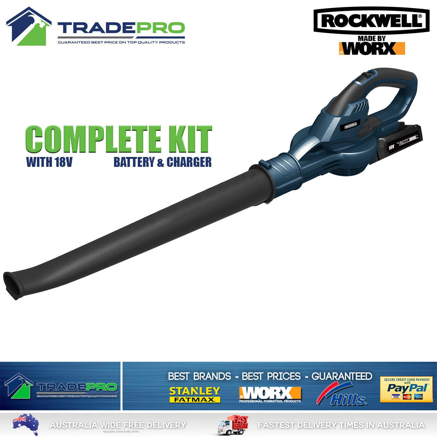 Rockwell by WORX 18V Cordless Leaf Grass Garden Blower 2 Speed Battery & Charger