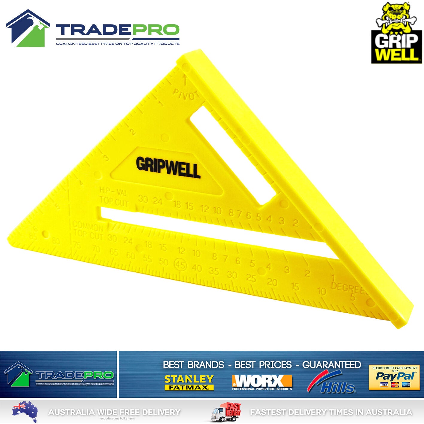 Quick Square Combination PRO 180mm 7" Triangle Right Angle Protractor Saw Guide