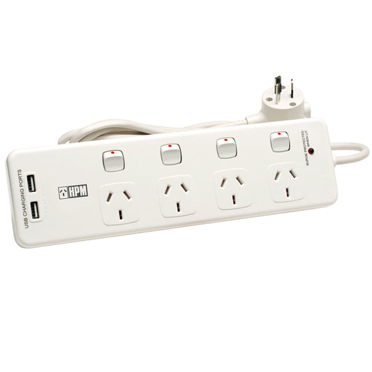 Power Board Surge Protector HPM® Smart Fast USBs & 4 Outlet Individual Switched