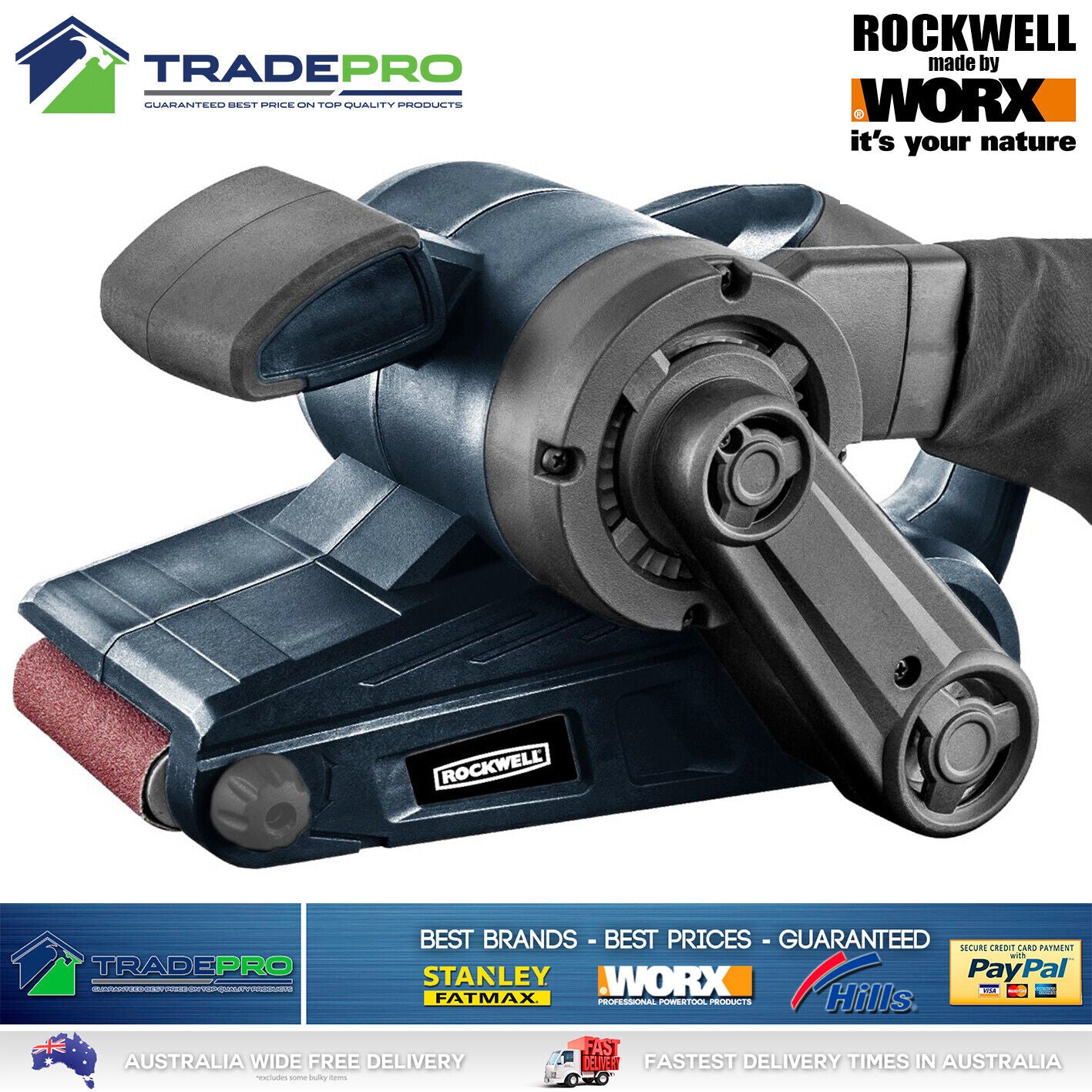 Electric Belt Sander 920w PRO 76 x 533mm with Wood Sandpaper & Dust Bag by Worx