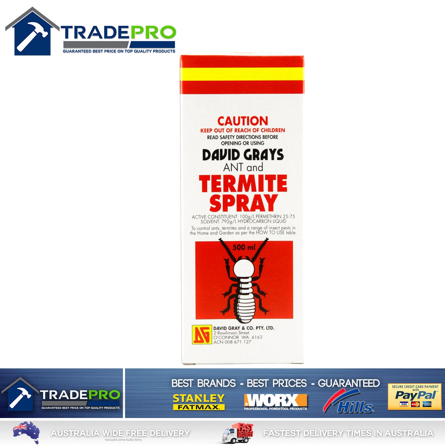 Termite Ant Cockroach Spray 500ml PRO Permethrin Genuine David Grays Pest Killer