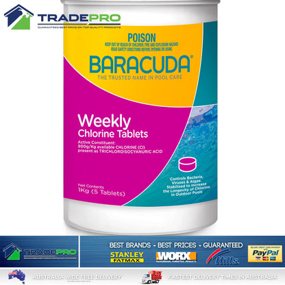 Pool Tablets PRO Once A Week Chlorine 1kg Baracuda Multi Action Water Sanitiser