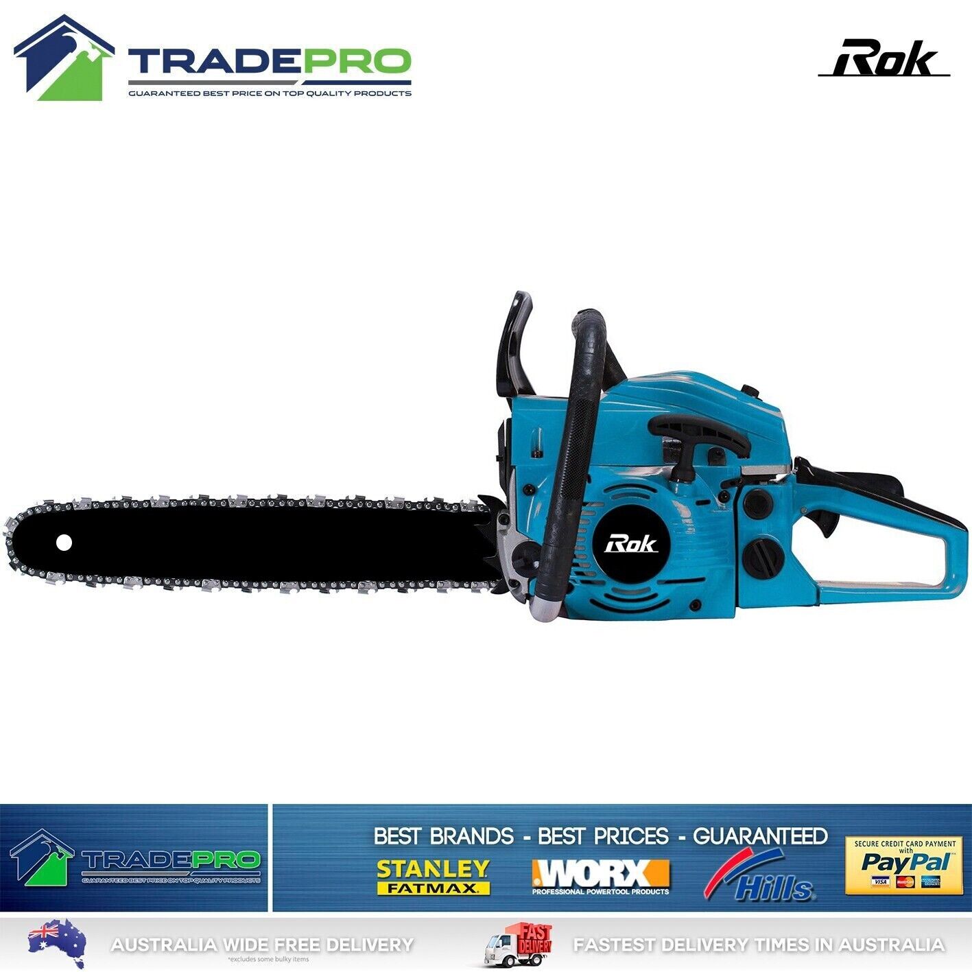 Chainsaw 45cc Rok® Commercial 400mm Bar Chain Saw Easy Start Chain Saw Tree PRO