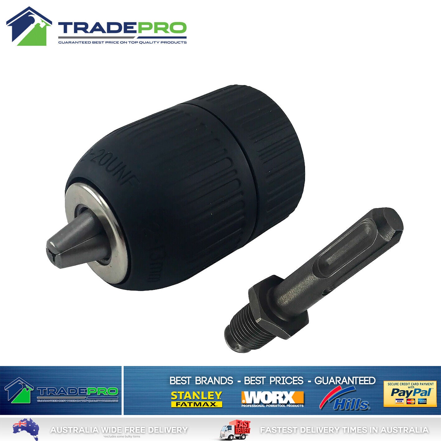 Quality Drill Chuck with SDS Adaptor PRO H/Duty Fit 1-13mm Drills 1/2" Keyless