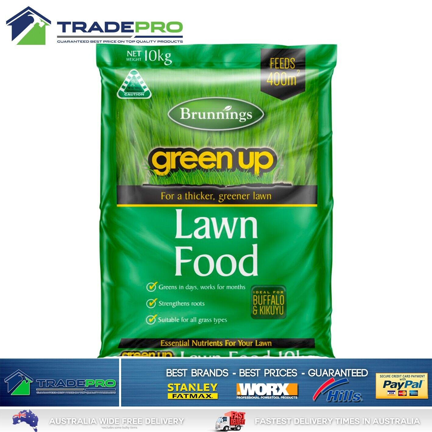 Green Up Lawn Fertiliser 10Kg Fast Fert Grass Lawns Feed Brunnings Buffalo PRO