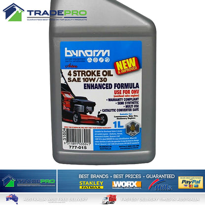 Lawnmower Oil 1Ltr SAE 10W/30 4 Stroke Bynorm Semi Synthetic Lawn Mower Fluid 1L