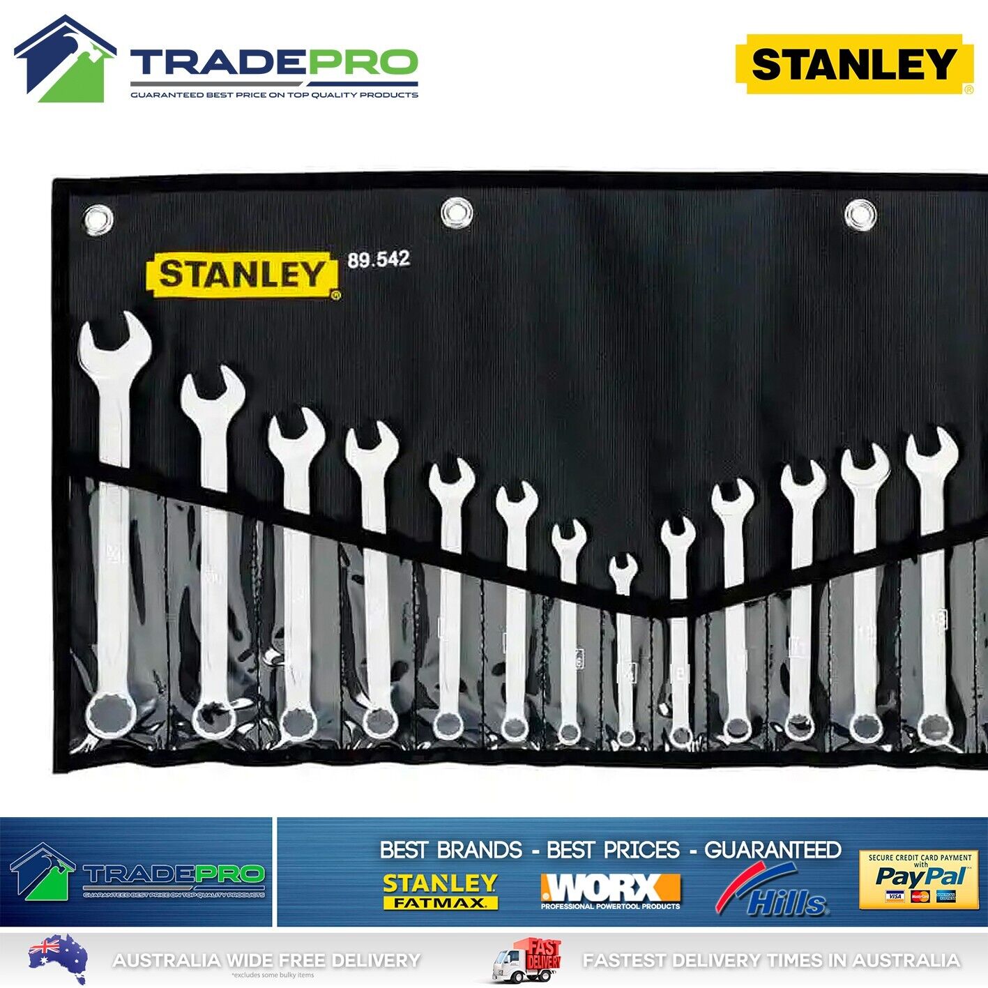 Stanley 16pc Metric Imperial Spanner Set Kit SAE Combination Wrench Mechanic PRO