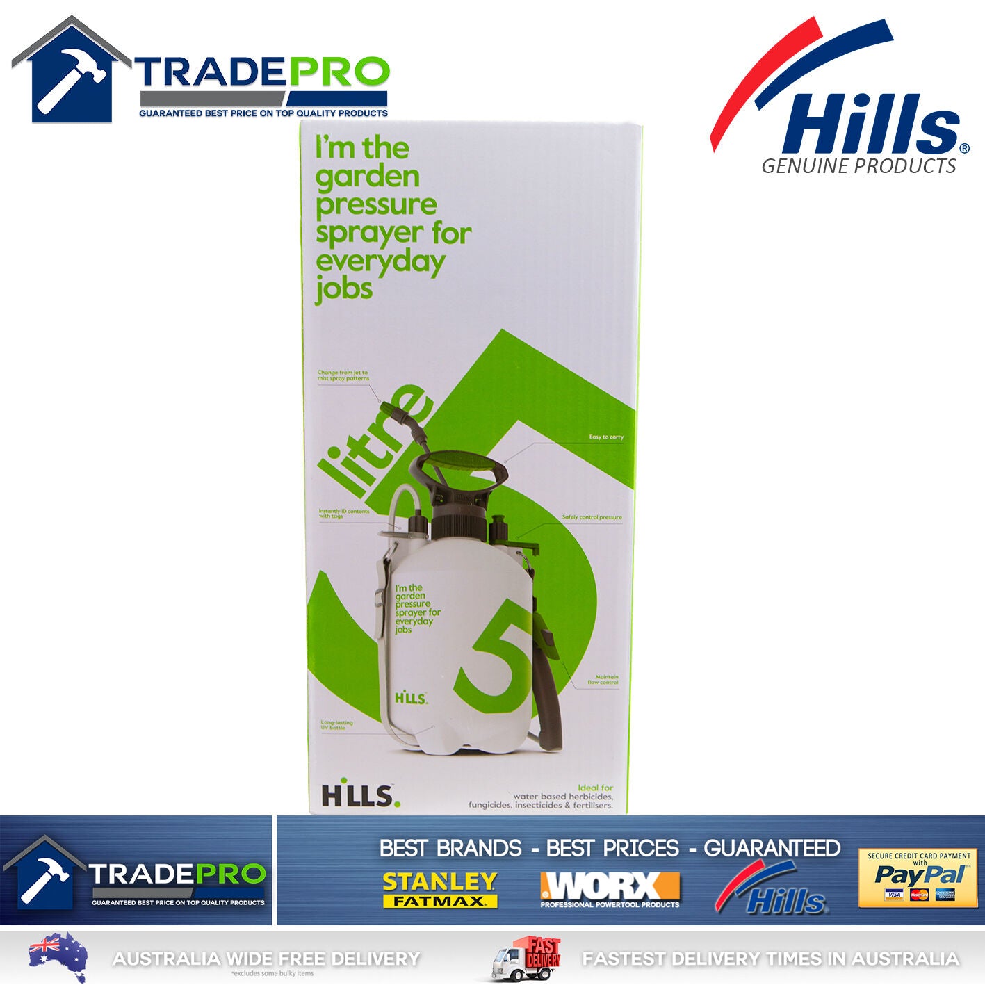 Hills 5Ltr Sprayer Professional Nozzle 5L Chemical Garden Pets 5 Litre Bottle