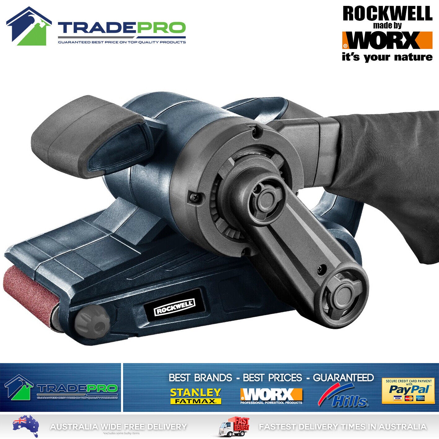 Electric Belt Sander 920w PRO 76 x 533mm with Wood Sandpaper & Dust Bag by Worx