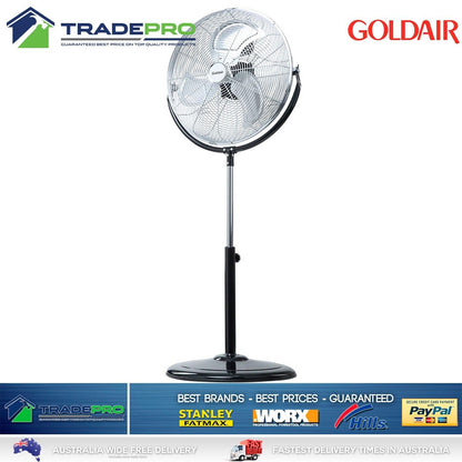 Pedestal Fan High Velocity 45cm Goldair Black Chrome 3 Speed & Tilt Oscillate