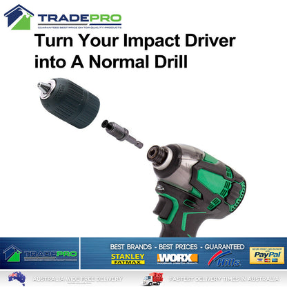 Drill Chuck with SDS & Impact Adaptor Fit 1-10mm Drills 3/8" Keyless Black DIY