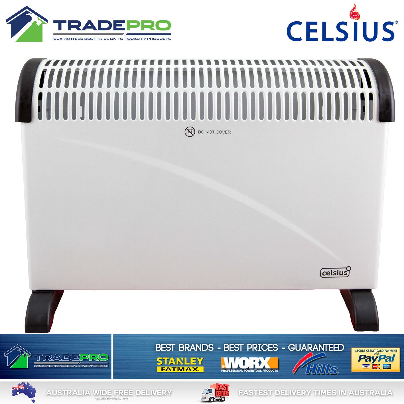 Electric Heater 2000W Convection Portable Thermostat Home Adjustable Warm Hot