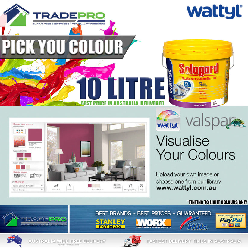 Paint White 10L Wattyl SOLAGARD® Low Sheen FREE TINTING INT & EXT Sola