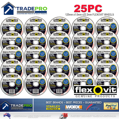 25x Metal Cut Off Wheel 125mm x22 1mm Flexovit® PRO Angle Grinder Cutting Discs