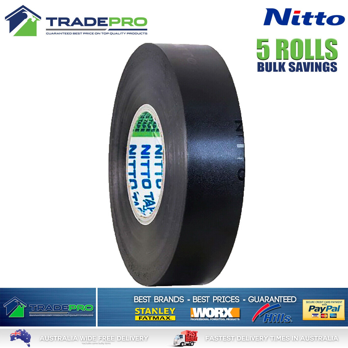 5x Rolls Nitto® Electrical Tape Black 18mm x 20m Insulation Denko Electric Bulk