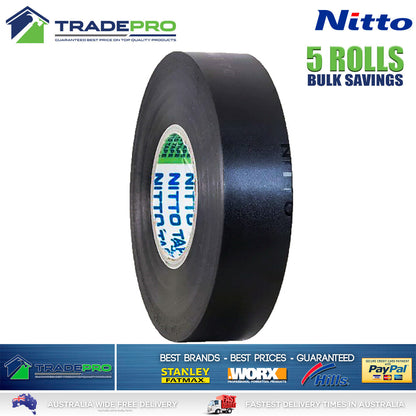 5x Rolls Nitto® Electrical Tape Black 18mm x 20m Insulation Denko Electric Bulk