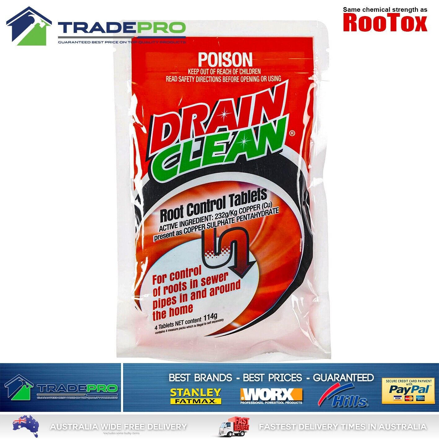 Root Control 4x Tablets 114g Sewer Pipe Toilet Copper Tree Rootox Drain Cleaner
