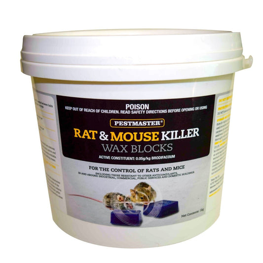 Pestmaster All Weather Wax Blox 1kg Rat Bait Mouse Blocks Poison Rodent Killer