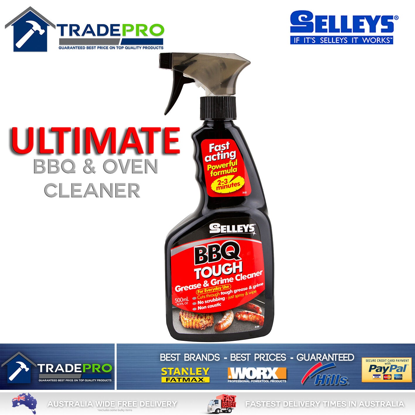 BBQ Cleaner Selleys Heavy Duty Tough Grease Grime Grill Safe Oven Spray 500ml