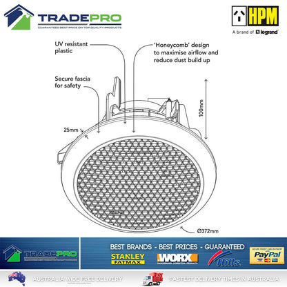 Exhaust Fan Bathroom 250mm Round Quality HPM® PRO Fan Ceiling Kitchen White