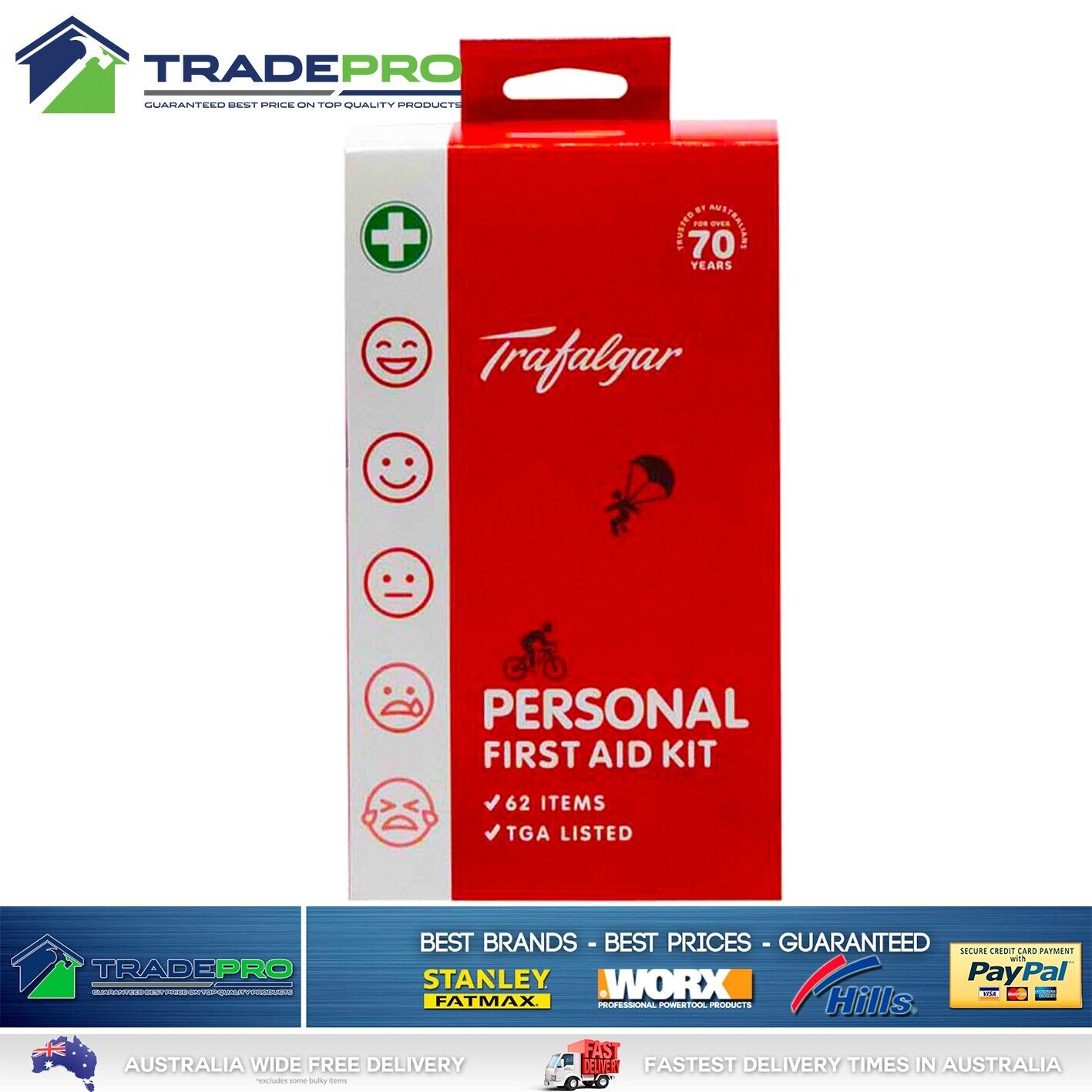 First Aid Kit Trafalgar Medical TGA Apprved Travel Workplace Family Emergency 62