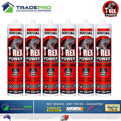 6x Soudal T-Rex Power BLACK Fast Grab SMX Polymer Sealant Adhesive Glue 290ml