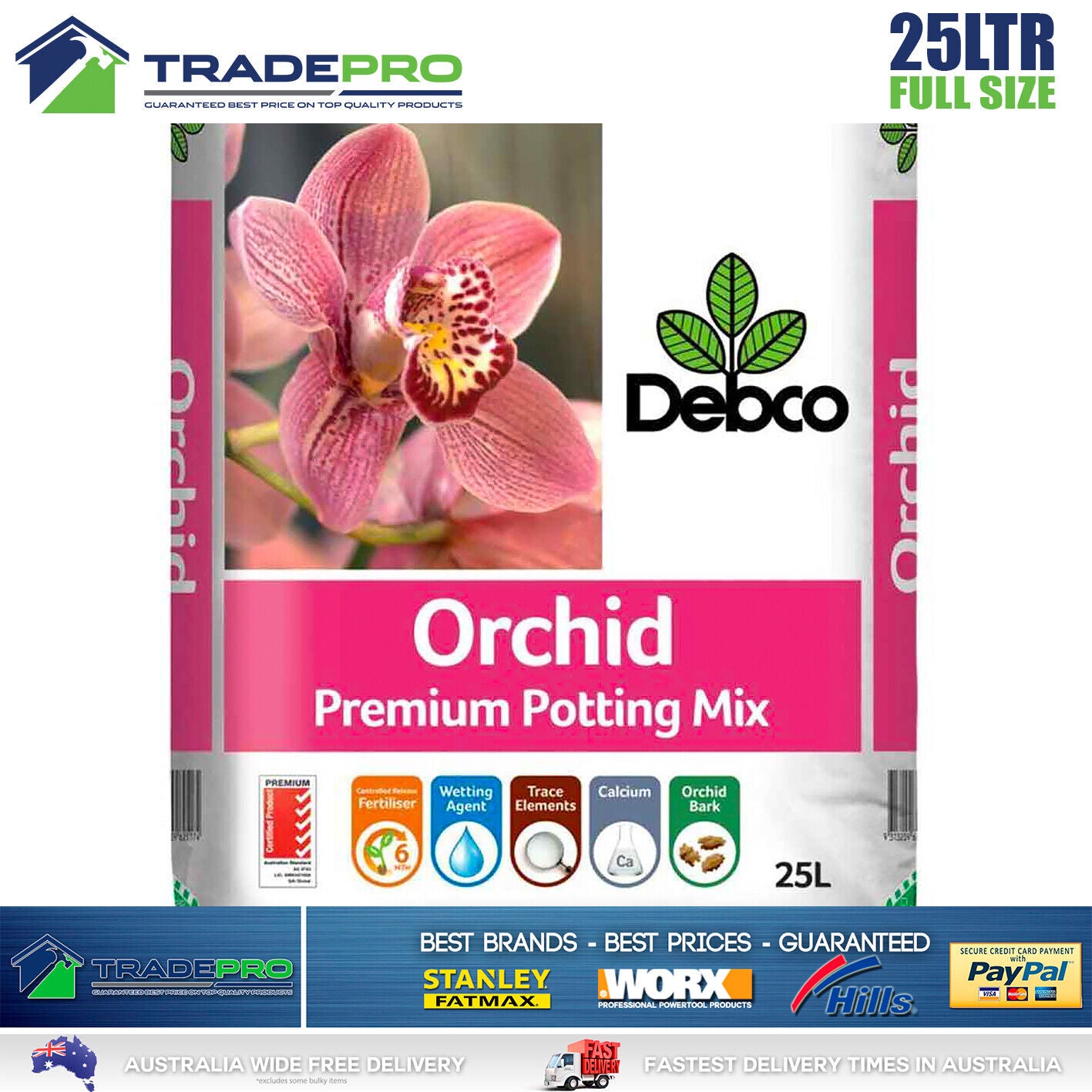 Debco 25L Orchid Premium Potting Mix Fertiliser Tub Garden Pot Plants Soil PRO