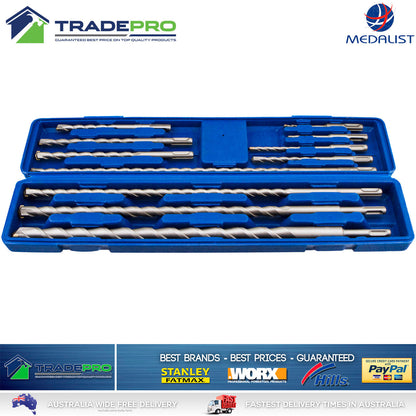 11pc SDS Drill Bit Set Masonry Hammer Rotary Tungsten Carbide Tip Kit with Case