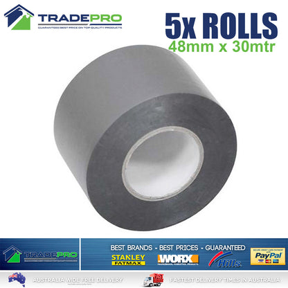 5x Roll PVC Duct Tape 48mm x 30m Silver Great Quality Sealing Duck 30mtr