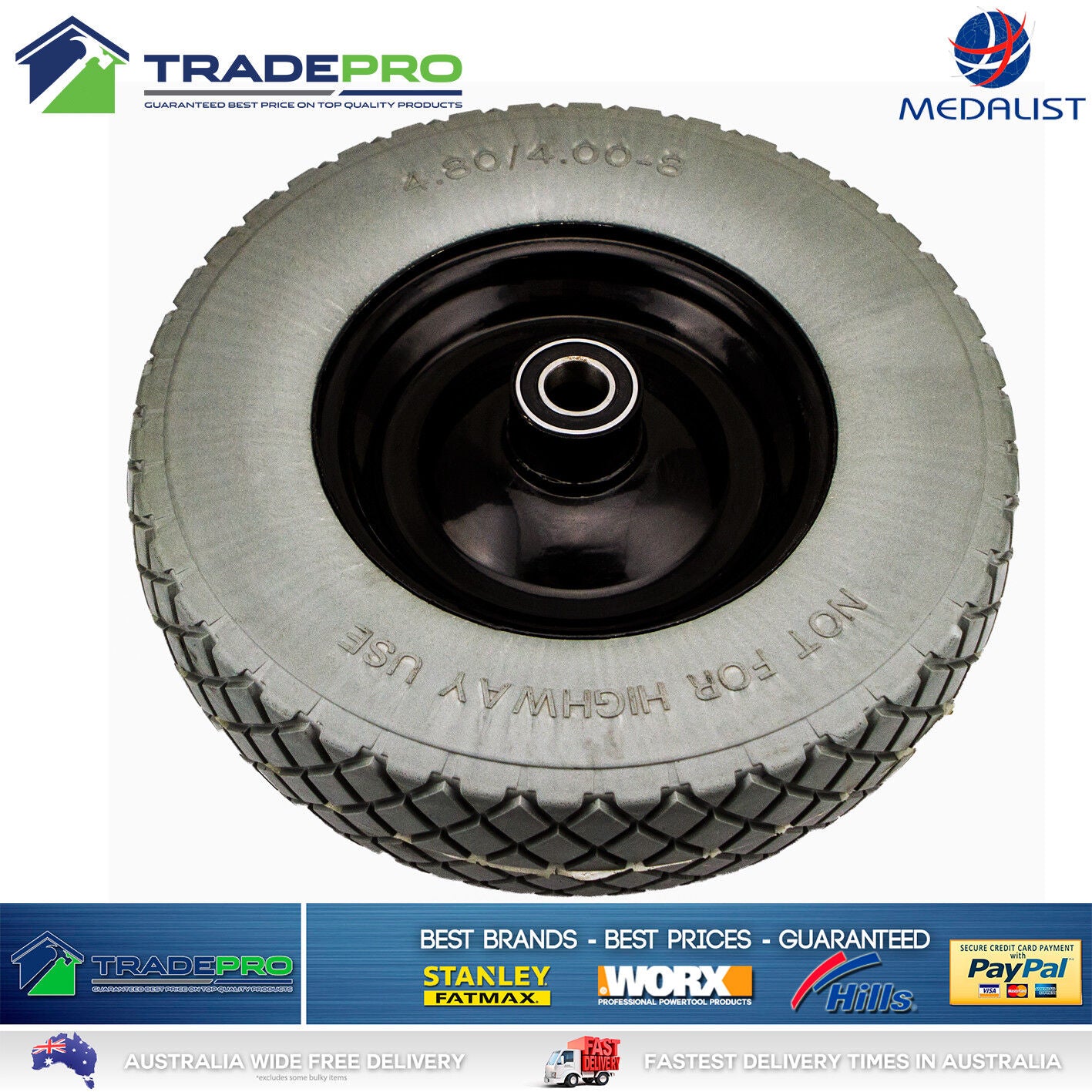 Wheelbarrow Wheel 16" x4" 90mm Wide Puncture Proof Barrow Trailer Tyre 25mm Bore