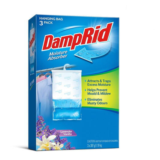 3x DampRid Hanging Moisture Absorber 397g Damp Rid Lavender Mould Odour Kill