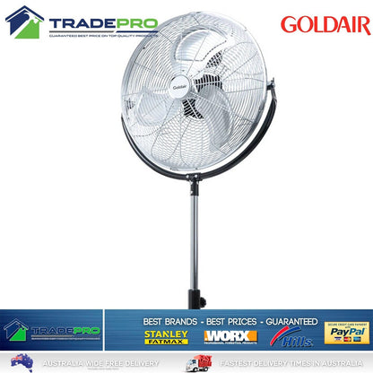 Pedestal Fan High Velocity 45cm Goldair Black Chrome 3 Speed & Tilt Oscillate