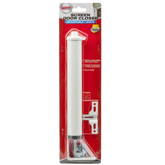 Door Closer Lane Pneumatic Adjustable Universal Fit Security Screen Opener White