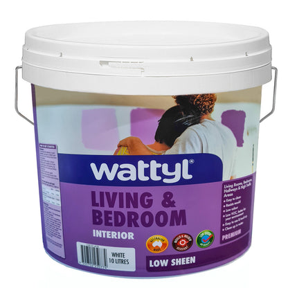 Paint White 10Ltr Wattyl® Premium Low Sheen Living Bedroom Interior 10Litre 10L
